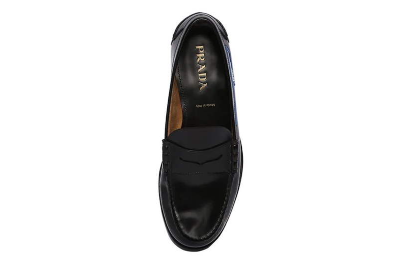 Prada Unveils its Unorthodox Take on Leather Penny Loafers black info images drop release date footwear luisaviaroma