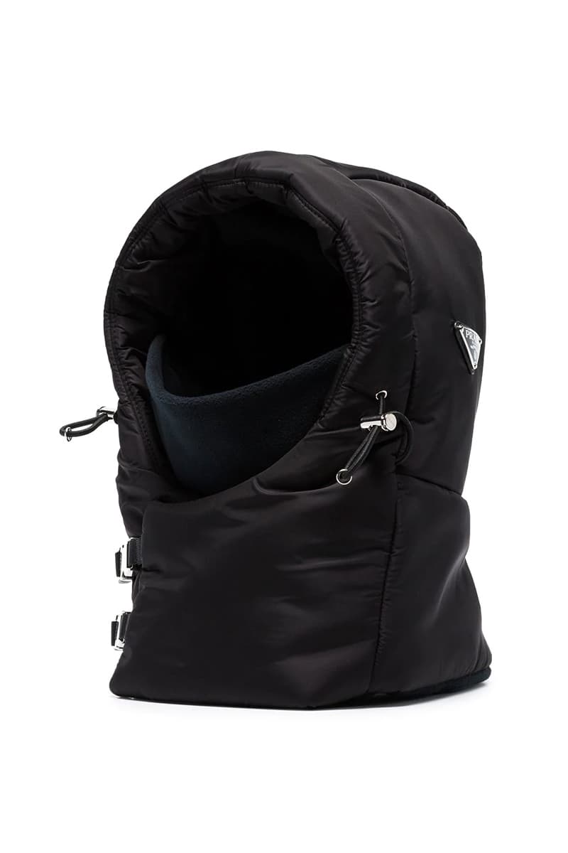 Prada Black Buckle Balaclava Release fashion info headwear accessories padded