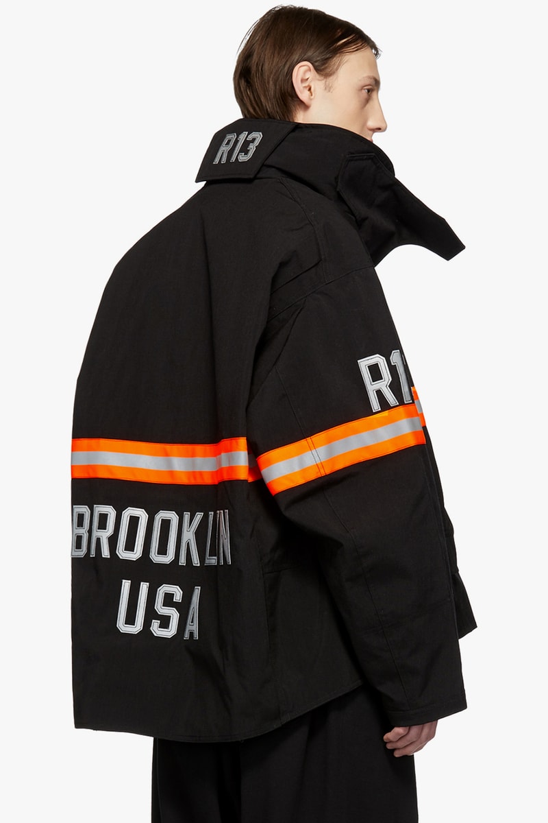 R13 Fireman Jacket Black Orange Nylon Reflective Silver Beige Cream Camouflage Green SSENSE Drop