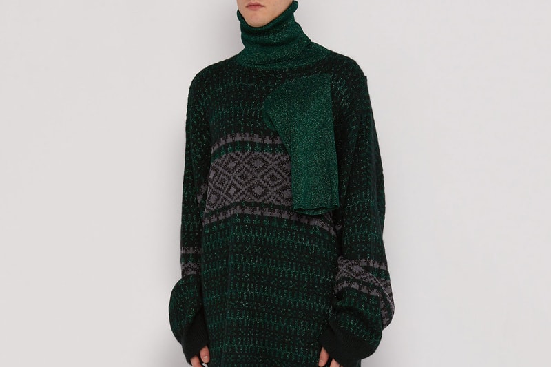 Raf Simon Triple Neck Oversized Jacquard Sweater