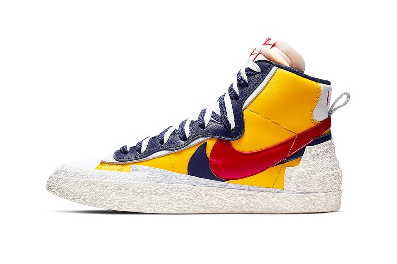 Take a Closer Look at Sacai x Nike Deconstructed Blazer High release drop date images price footwear black white blue red yellow info