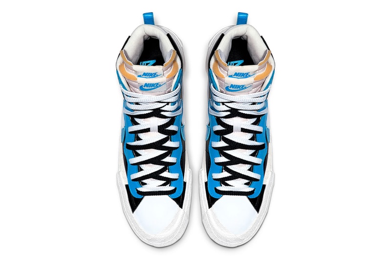 Take a Closer Look at Sacai x Nike Deconstructed Blazer High release drop date images price footwear black white blue red yellow info