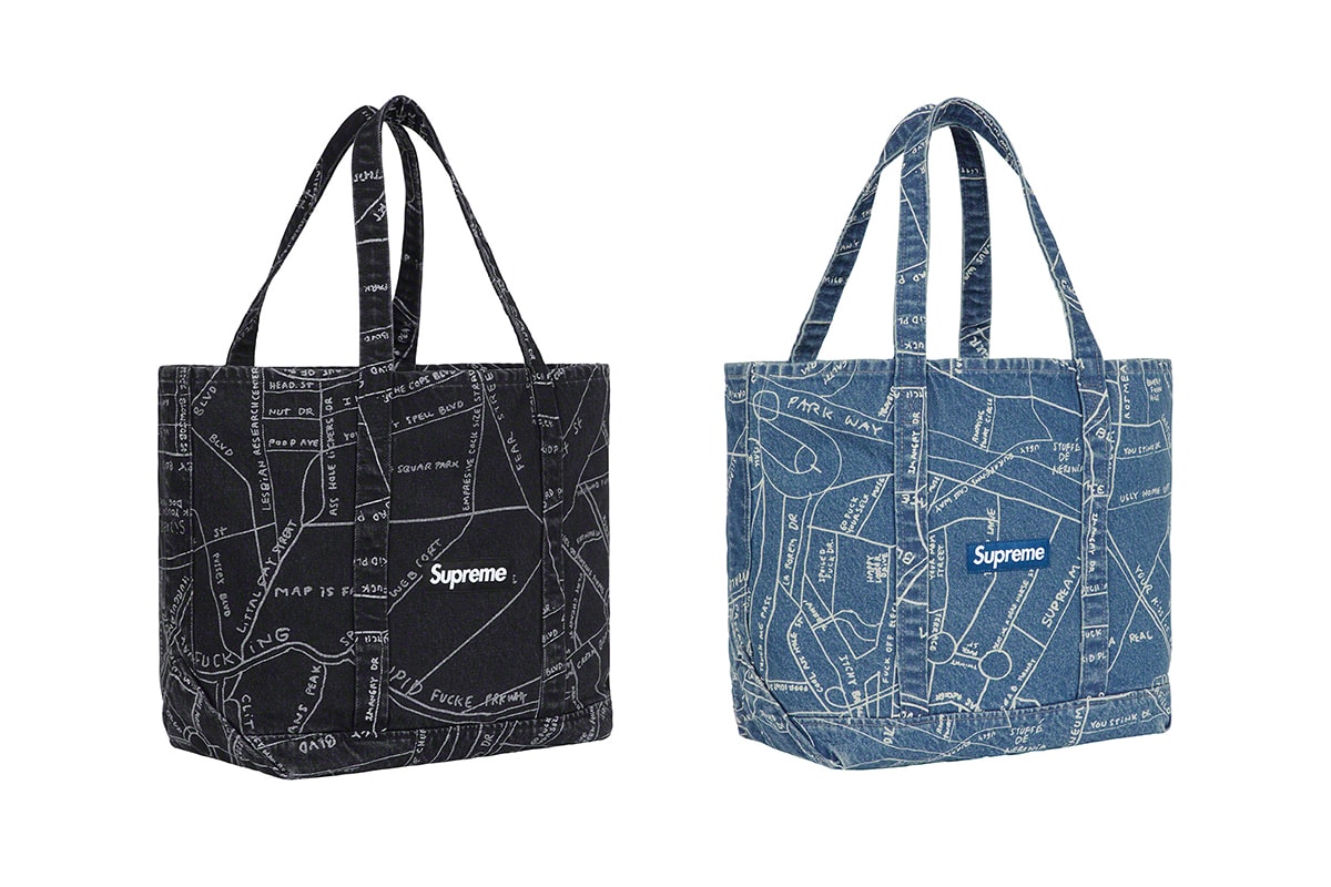 Supreme Spring/Summer 2019 Accessories Black/Blue Denim Map Tote Bags