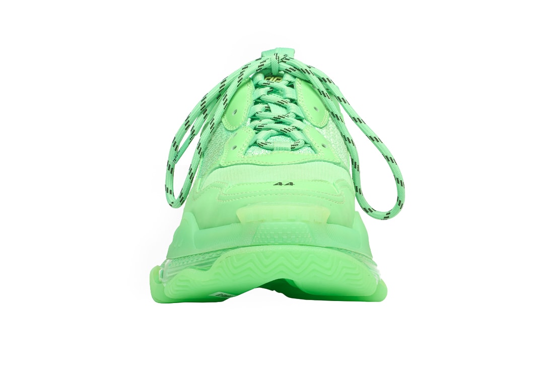 Balenciaga Triple S "Neon Green" Release Info available now stockist web store 541624W09OL3801 Triple S in neon green leather, double foam and mesh translucent sole 