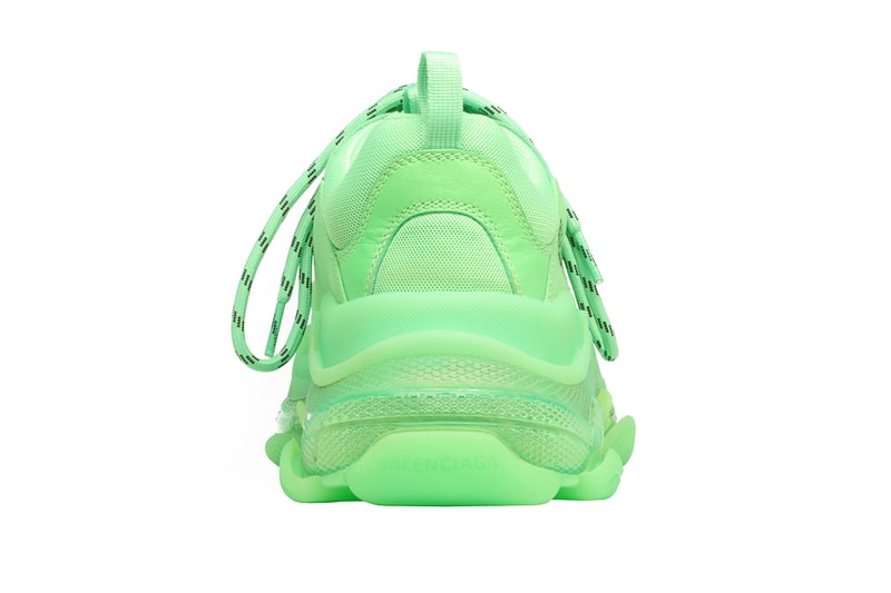 Balenciaga Triple S "Neon Green" Release Info available now stockist web store 541624W09OL3801 Triple S in neon green leather, double foam and mesh translucent sole 