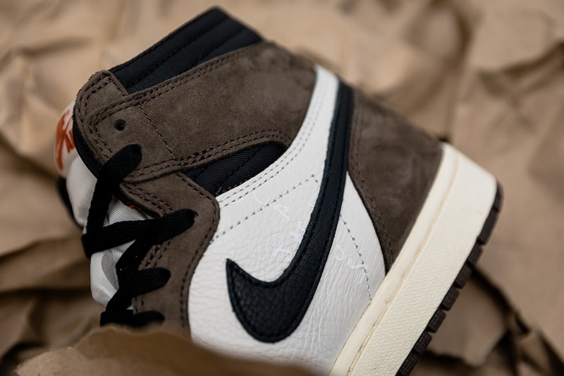 travis scott air jordan 1 retro high og closer look 2019 april footwear jordan brand collaborations cactus jack brown white black red ankle pocket