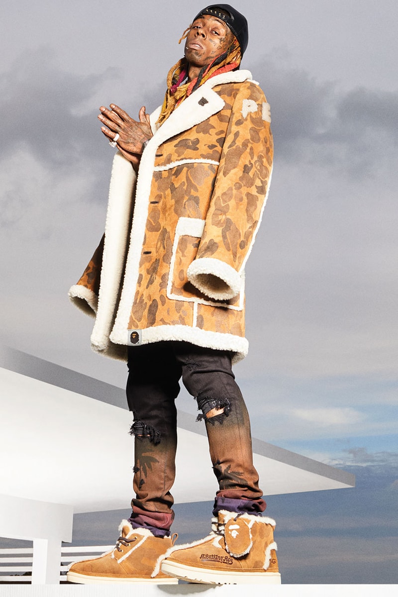 bape ugg collaboration campaign spring summer 2019 ss19 lil wayne slide sandals sneaker drop release date info february 9 2019 buy