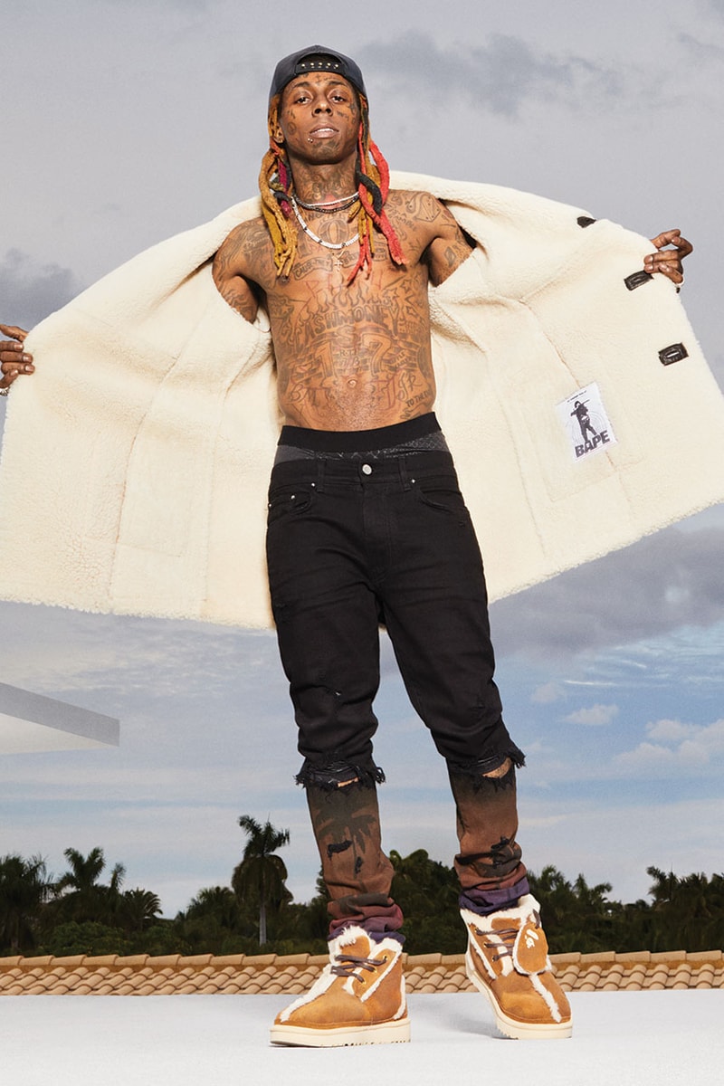 bape ugg collaboration campaign spring summer 2019 ss19 lil wayne slide sandals sneaker drop release date info february 9 2019 buy
