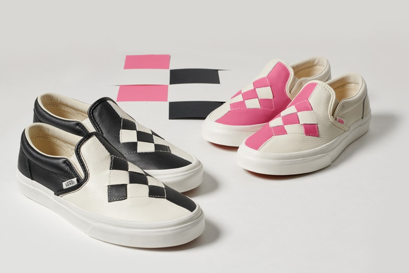Vans Premium Woven Checkerboard Slip-Ons Black Marshmallow White Brushed Gold Pink Vamp Diamond Stitch
