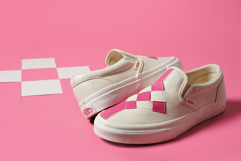 Vans Premium Woven Checkerboard Slip-Ons Black Marshmallow White Brushed Gold Pink Vamp Diamond Stitch