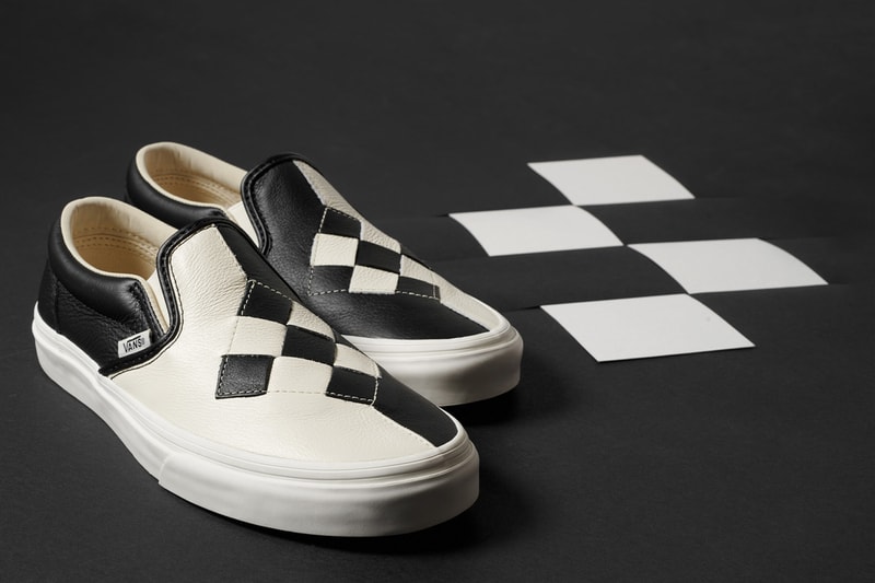 Vans Premium Woven Checkerboard Slip-Ons Black Marshmallow White Brushed Gold Pink Vamp Diamond Stitch
