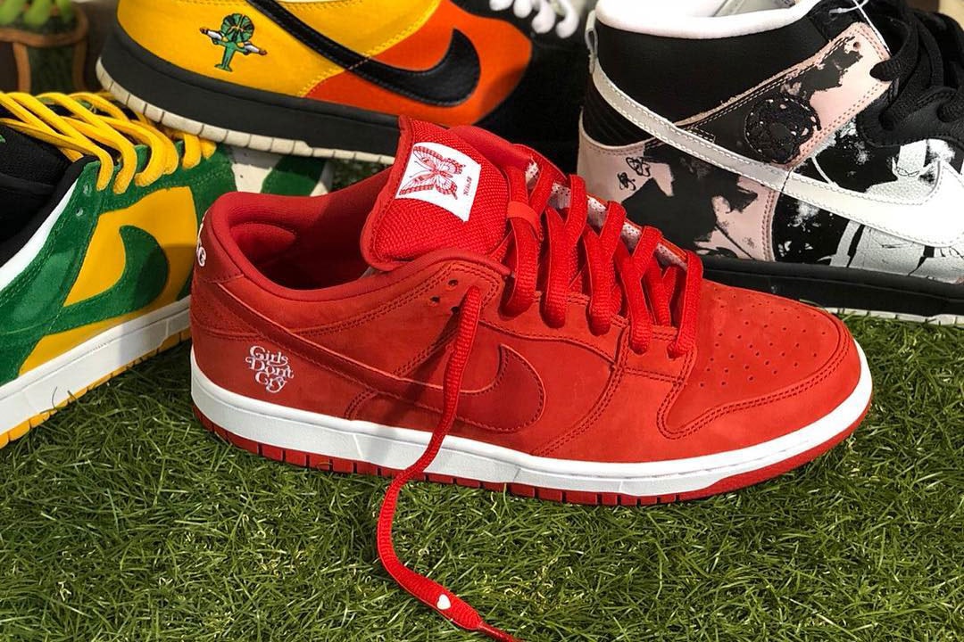Girls Don't Cry Nike SB Dunk Low Skate Video teaser february 9 2019 release date info buy red colorway skating on foot