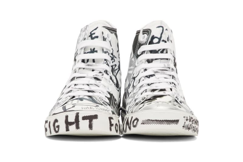 Vetements Georgian Graffiti Low & High-Top Sneakers made in Italy white black "fuck war" "war is terrorism" "just say no" 