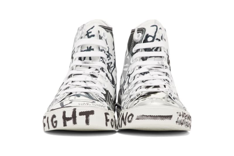 Vetements Georgian Graffiti Low & High-Top Sneakers made in Italy white black "fuck war" "war is terrorism" "just say no"