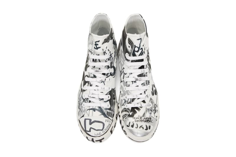 Vetements Georgian Graffiti Low & High-Top Sneakers made in Italy white black "fuck war" "war is terrorism" "just say no" 