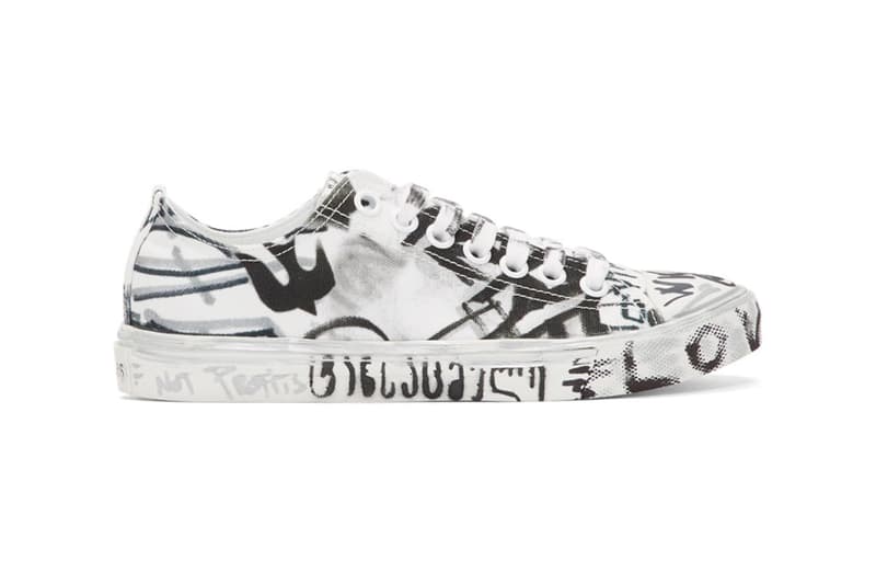 Vetements Georgian Graffiti Low & High-Top Sneakers made in Italy white black "fuck war" "war is terrorism" "just say no" 