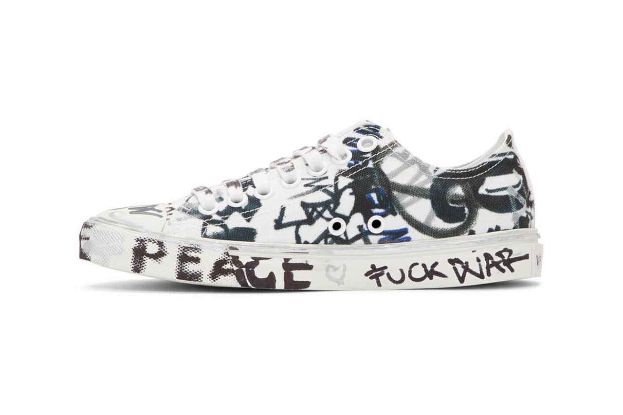 Vetements Georgian Graffiti Low & High-Top Sneakers made in Italy white black "fuck war" "war is terrorism" "just say no" 