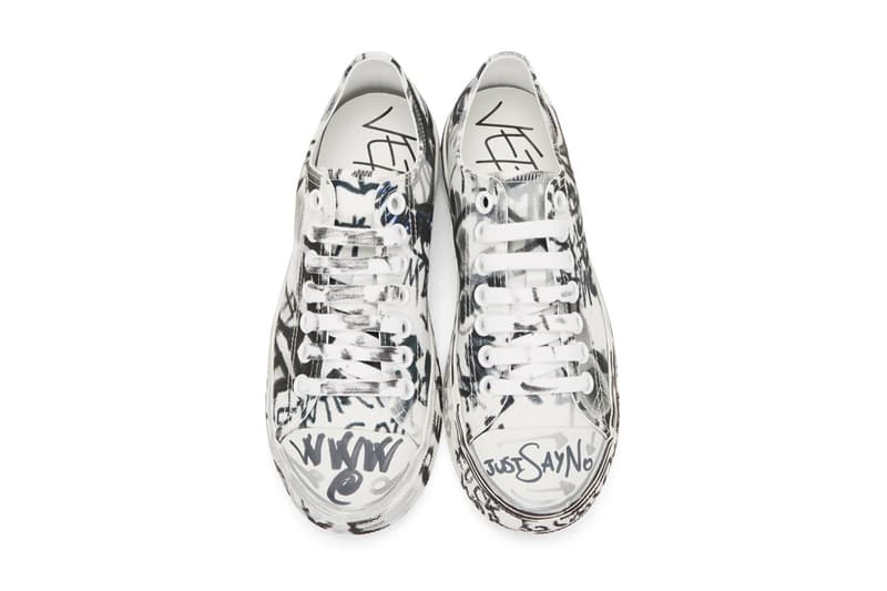Vetements Georgian Graffiti Low & High-Top Sneakers made in Italy white black "fuck war" "war is terrorism" "just say no"