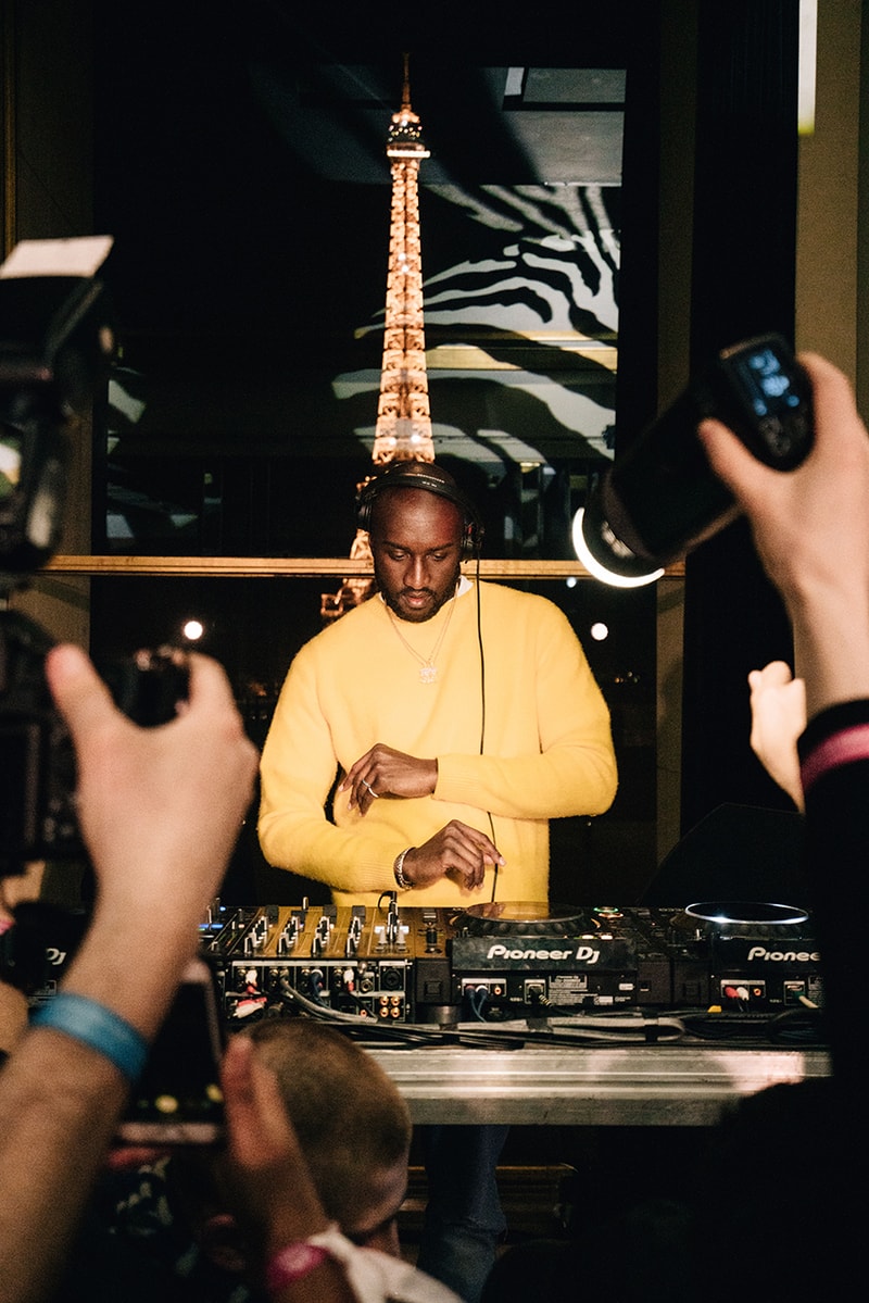 virgil abloh evian water launch party one drop can make a rainbow inside bottle somos release drop buy sale france paris dj set