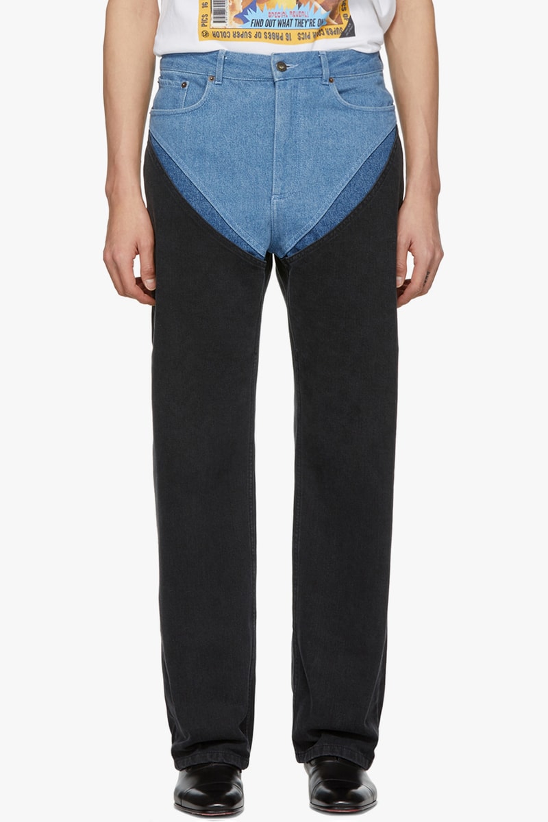 Y/Project Blue Cut Out Jeans Black High Rise Straight Leg Spring Summer 2019 SS19