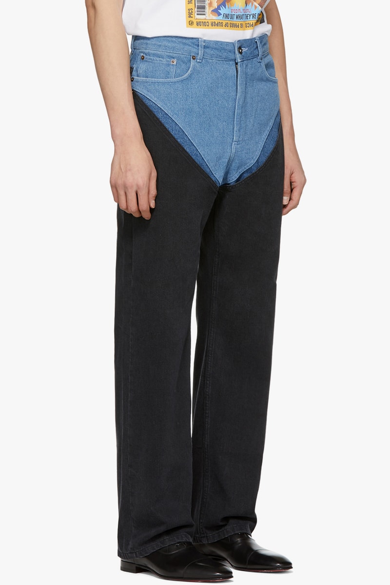 Y/Project Blue Cut Out Jeans Black High Rise Straight Leg Spring Summer 2019 SS19