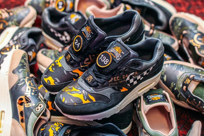 24 Kilates Nike Air Max 1 Custom Pairs Sneakers Sabotage SBTG Singapore Artist Customiser Stampede Collection The Mine Bangkok Thailand New Era Cap Design X Ray Camouflage Velcro Patches Military Inspired  