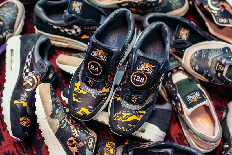24 Kilates Nike Air Max 1 Custom Pairs Sneakers Sabotage SBTG Singapore Artist Customiser Stampede Collection The Mine Bangkok Thailand New Era Cap Design X Ray Camouflage Velcro Patches Military Inspired  