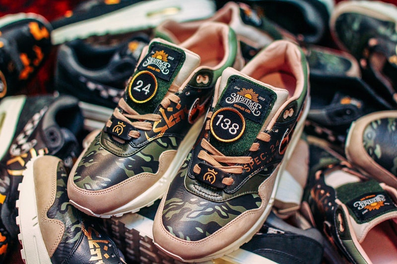 24 Kilates Nike Air Max 1 Custom Pairs Sneakers Sabotage SBTG Singapore Artist Customiser Stampede Collection The Mine Bangkok Thailand New Era Cap Design X Ray Camouflage Velcro Patches Military Inspired  