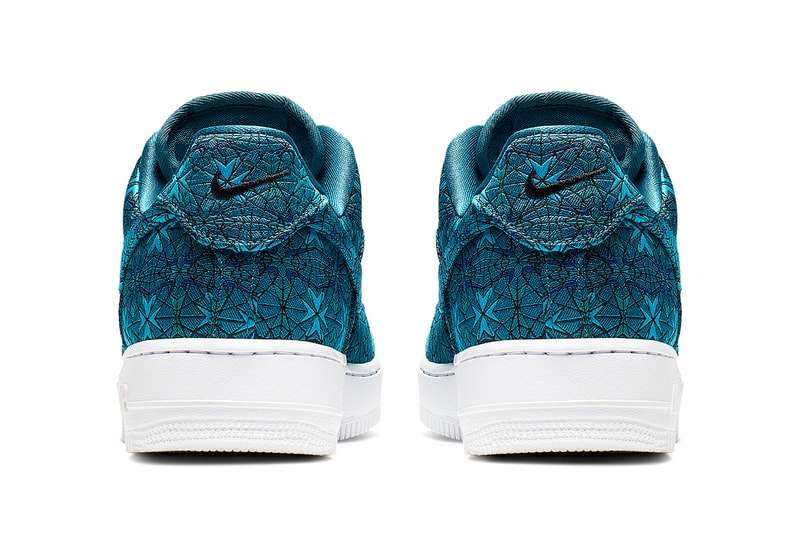 Nike Air Force 1 Stained Glass Window Royal Emerald Teal Colorway Black Detailing Special Release Opulent Monochromatic Tonal Loud Embroidered All Over Design Information Drop Date 