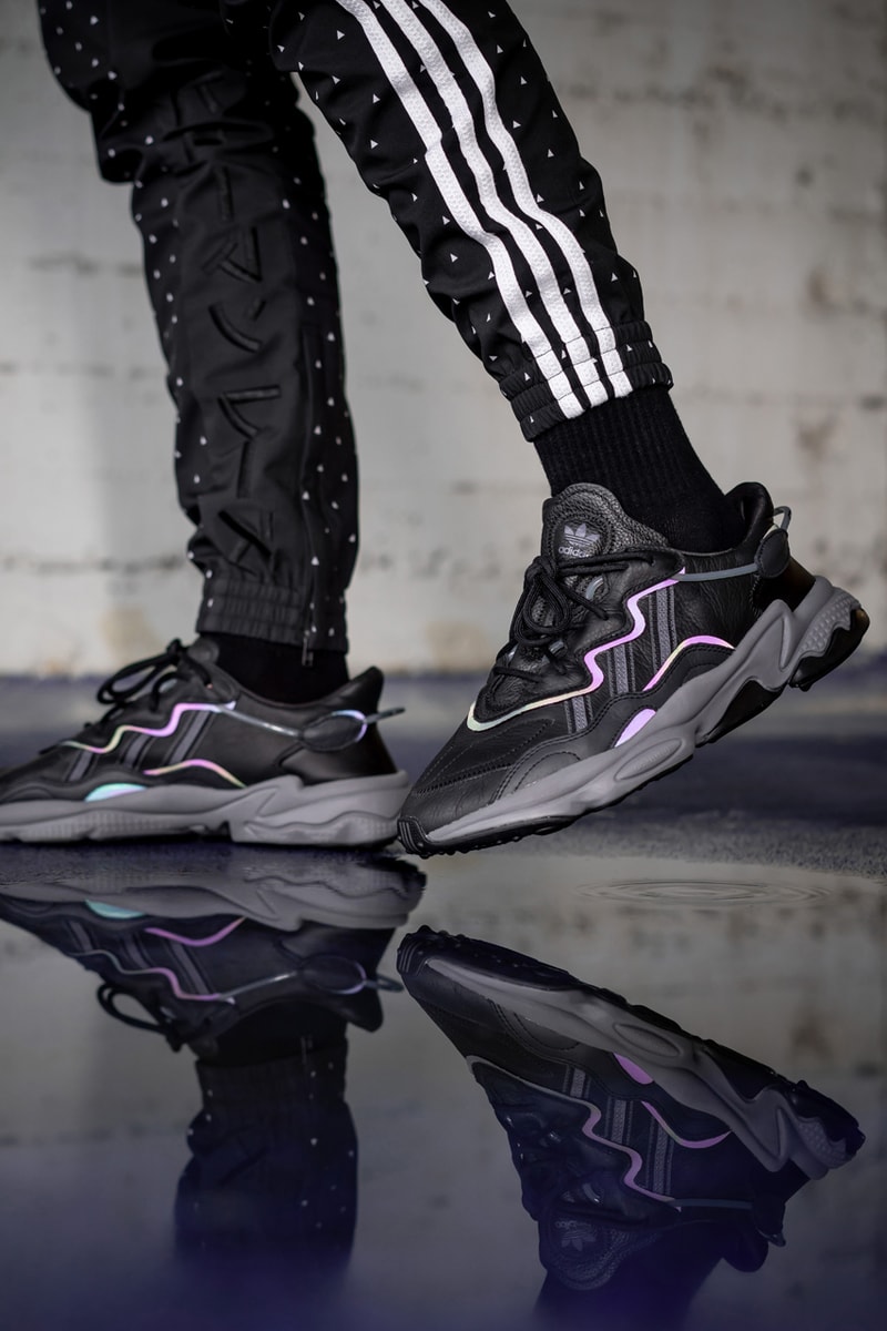 adidas adiprene oz ozweego black xeno leather reflective stitching on foot release date info october 2019 november drop buy colorway