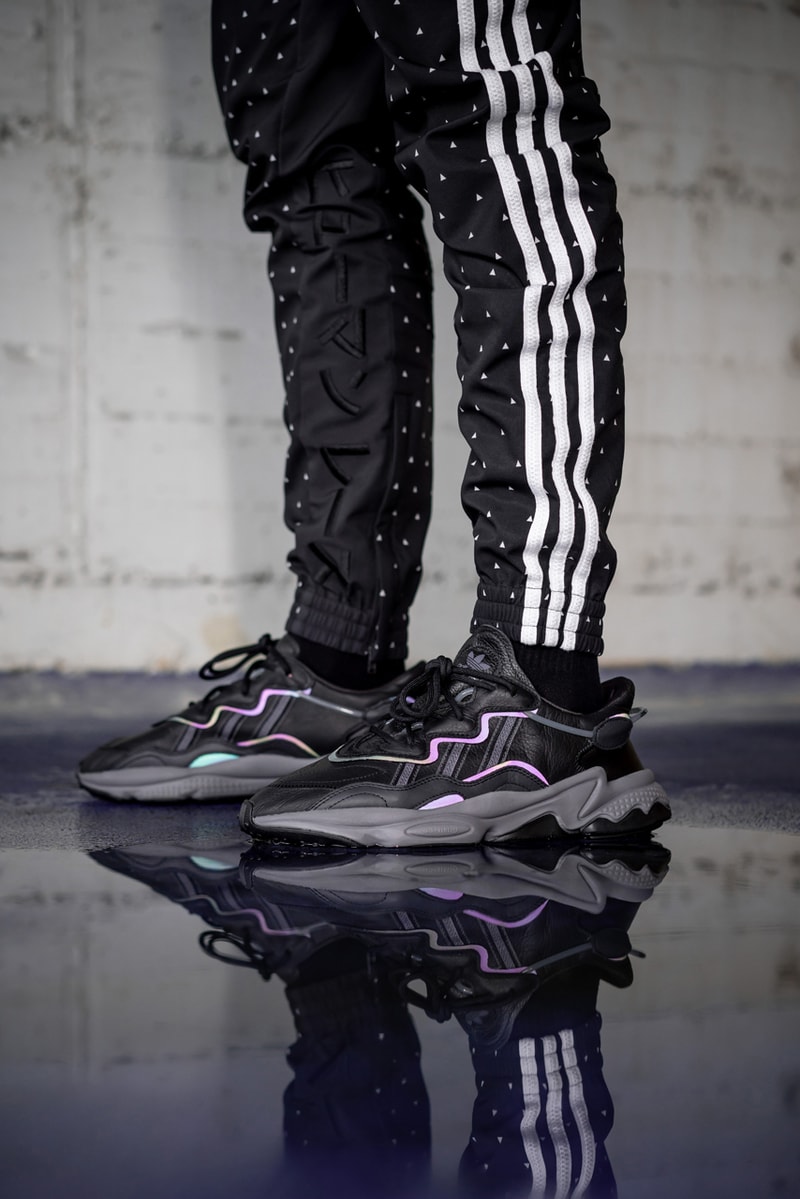 adidas adiprene oz ozweego black xeno leather reflective stitching on foot release date info october 2019 november drop buy colorway