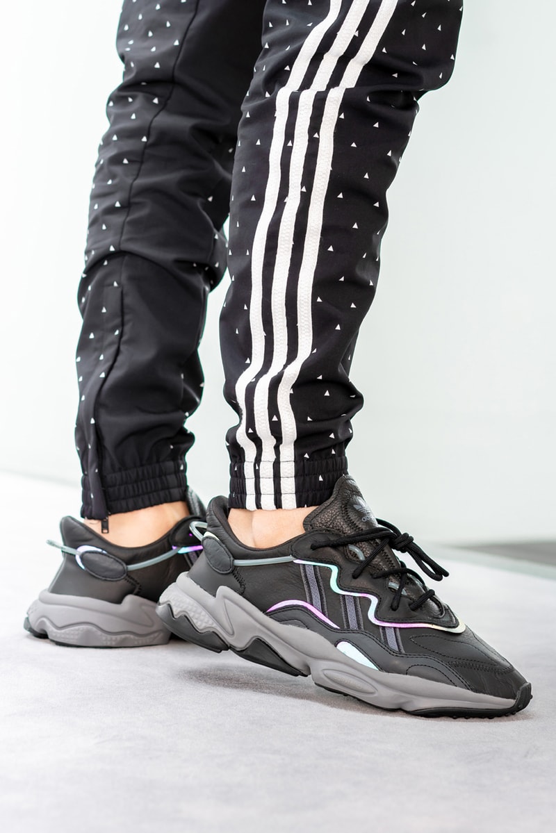 adidas adiprene oz ozweego black xeno leather reflective stitching on foot release date info october 2019 november drop buy colorway