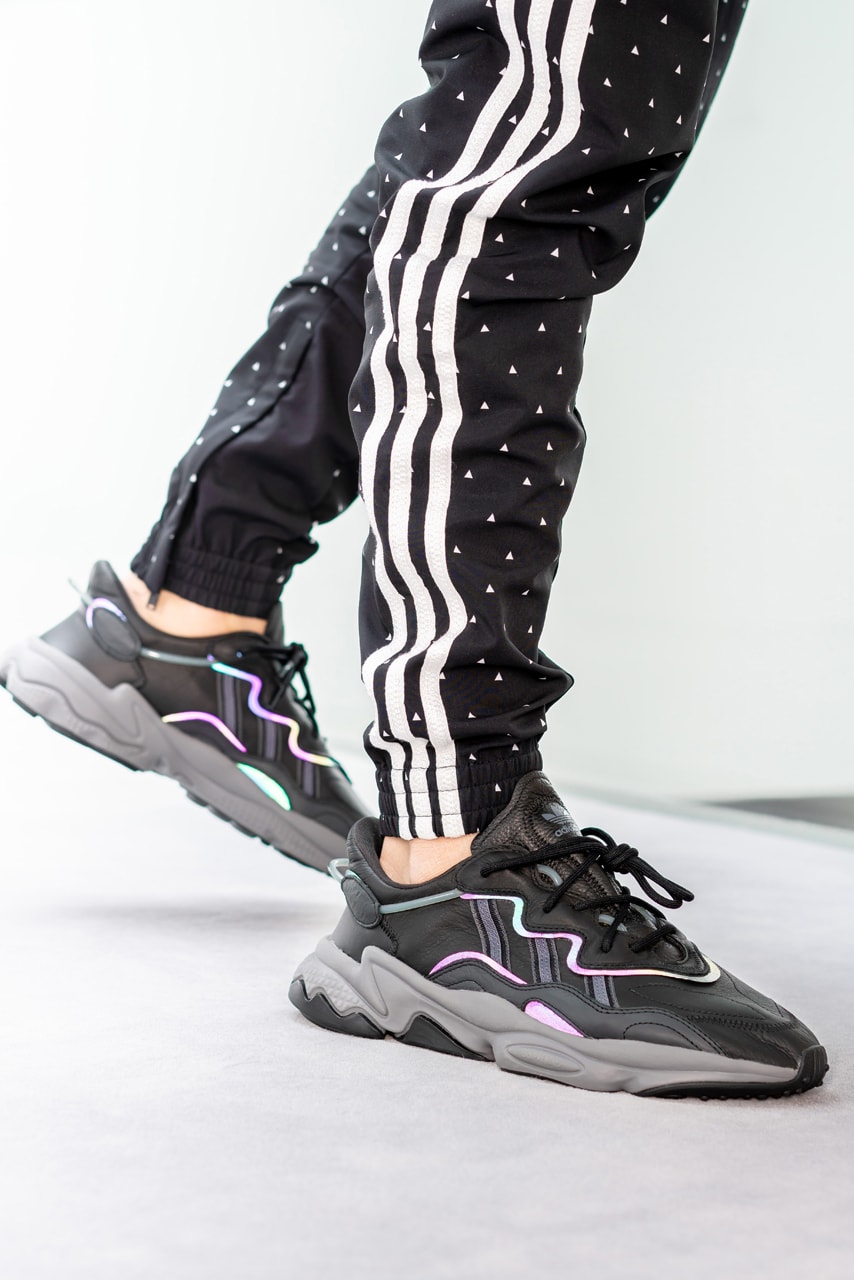 adidas adiprene oz ozweego black xeno leather reflective stitching on foot release date info october 2019 november drop buy colorway