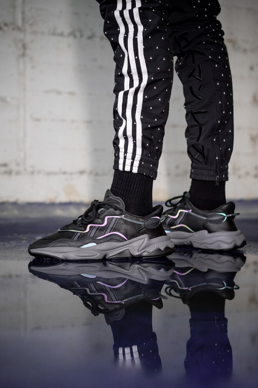 adidas adiprene oz ozweego black xeno leather reflective stitching on foot release date info october 2019 november drop buy colorway
