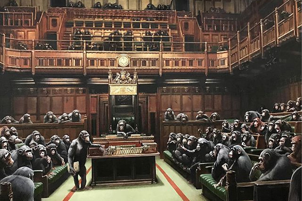 Banksy's Devolved Parliament Display Brexit Chimpanzees Bristol Museum Art Gallery