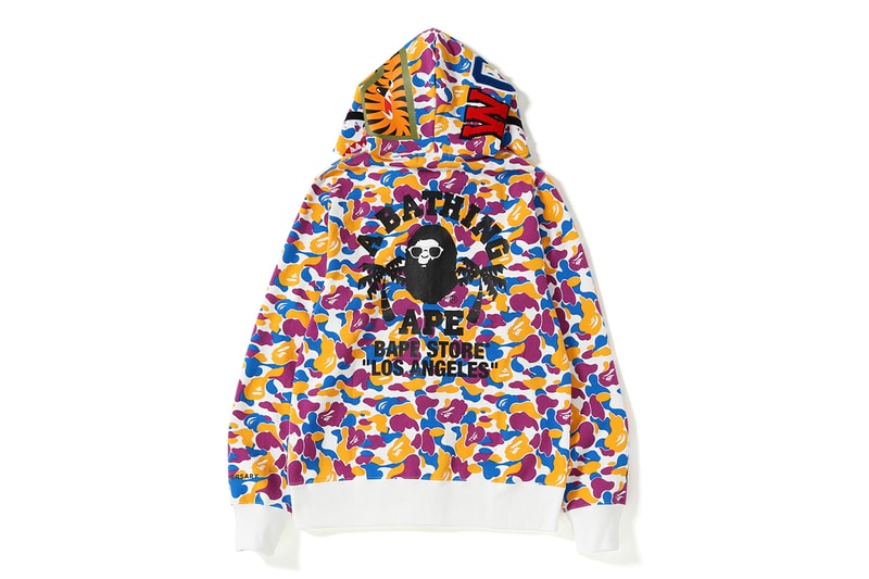 BAPE LA Los Angeles A Bathing Ape Shark Zip Hoodie Print ABC Camo Anniversary Collection Release Date Drop Information T shirts Jet Caps Headband bucket hat shorts exclusive limited edition online instore 