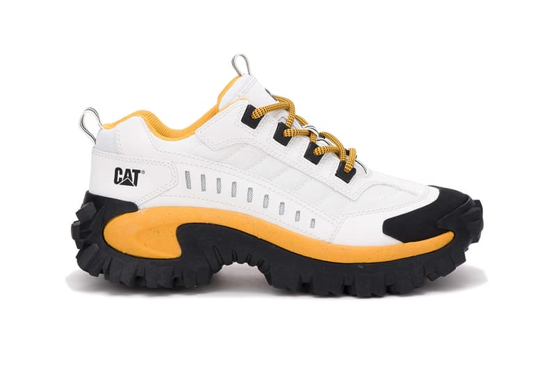 cat intruder new black white footwear 2019 march Caterpillar yellow gold