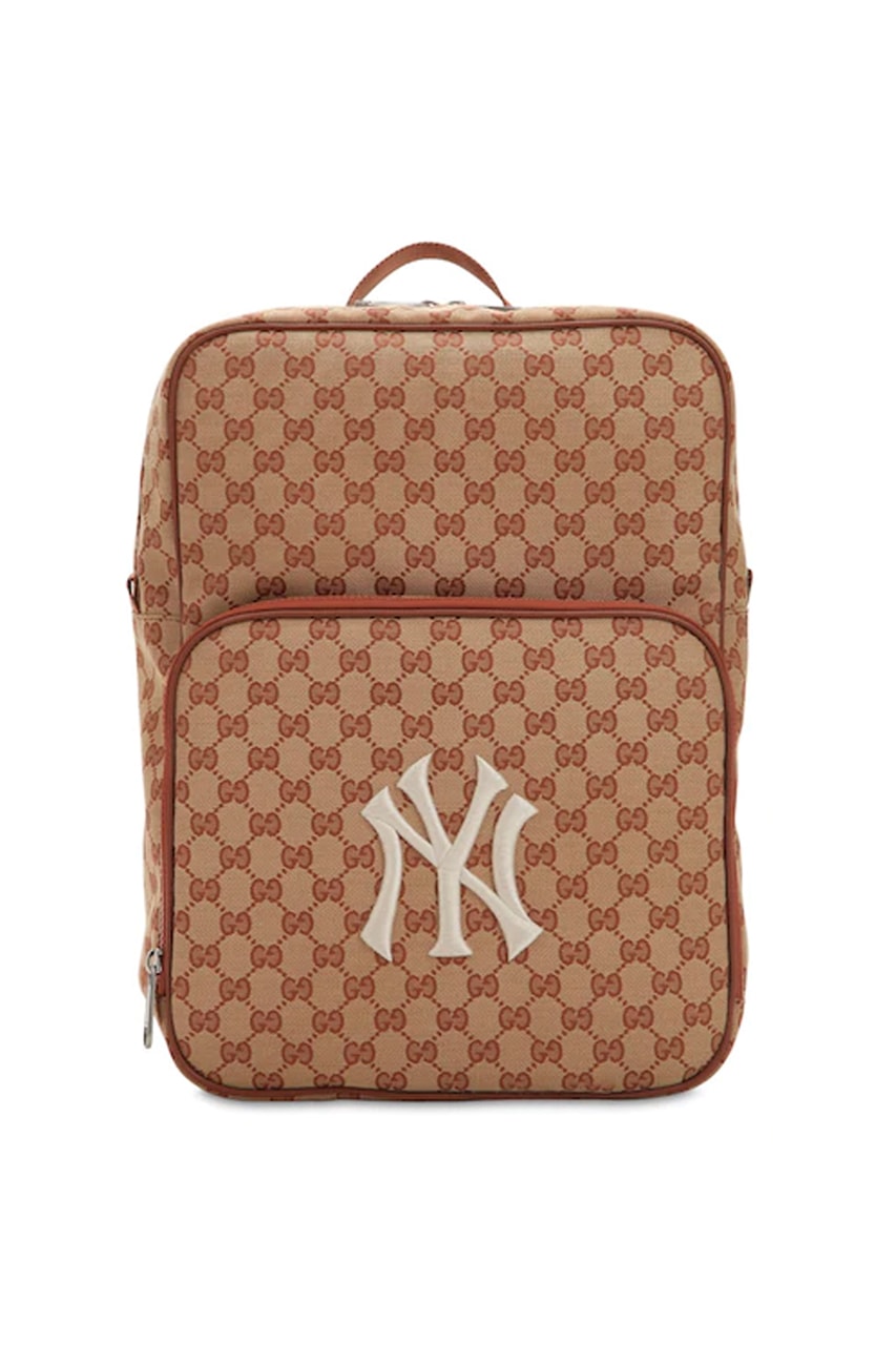 gucci gg supreme logo new york yankees backpack beige colorway release mlb luisaviaroma luisa via roma 