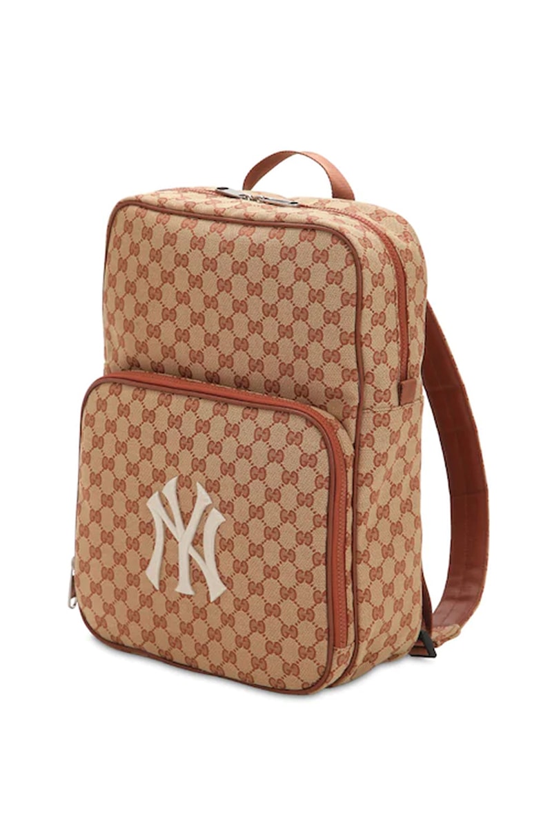 gucci gg supreme logo new york yankees backpack beige colorway release mlb luisaviaroma luisa via roma 