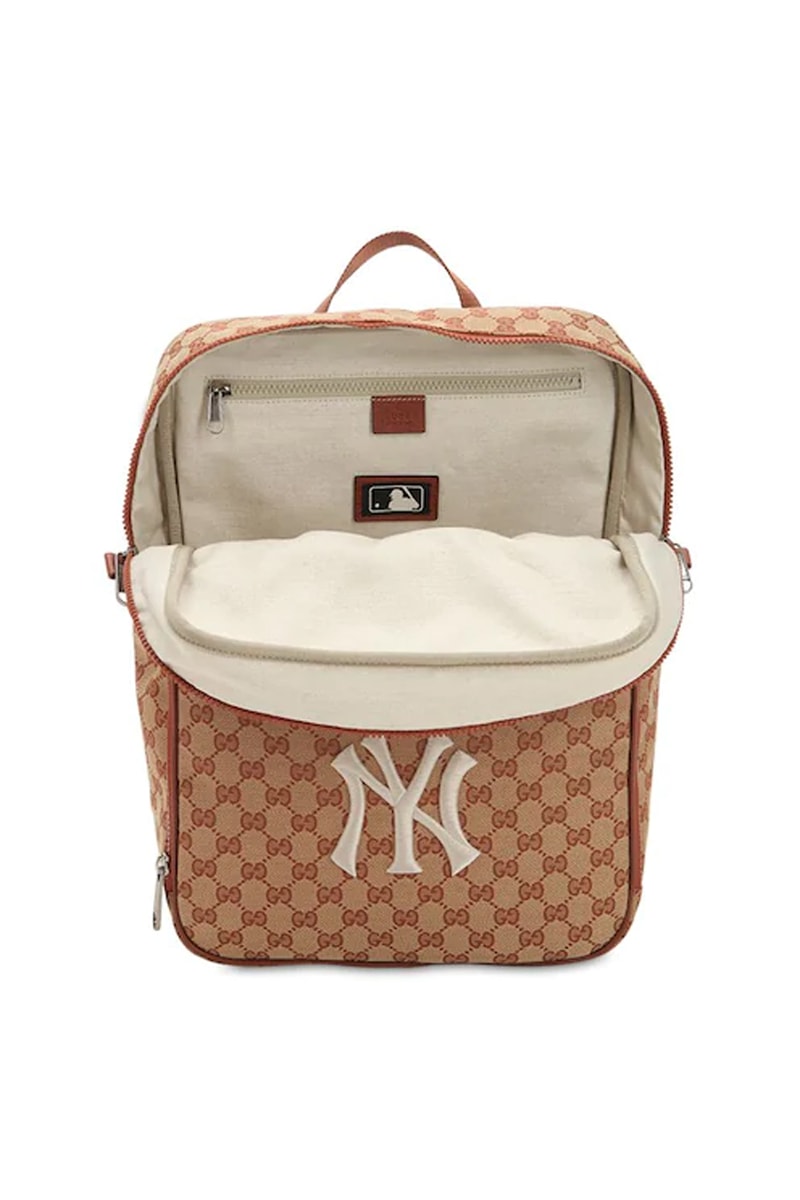 gucci gg supreme logo new york yankees backpack beige colorway release mlb luisaviaroma luisa via roma 