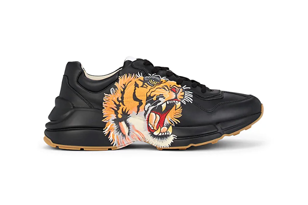Gucci Rhyton tiger print black leather sneakers