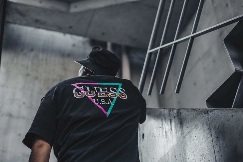 atmos Guess Capsule Collection SS19 Spring Summer 2019 Release Cut and Sew Split T Shirts Multi Logo Vintage Pastel OG Bucket Hat Jersey Sweat Loopack Old School Waist Bum Bag 