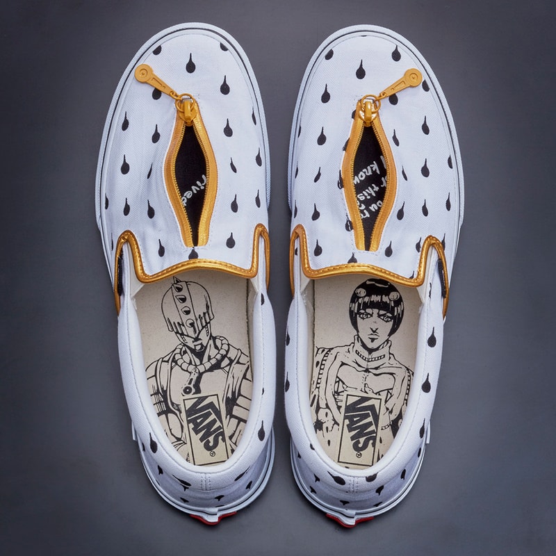 Jojo's Bizarre Adventure Golden Wind x Vans Era Pro Slip On Detail Zip Graphic Insoles Collaboration Collection Footwear Sneakers Anime Character Logo 