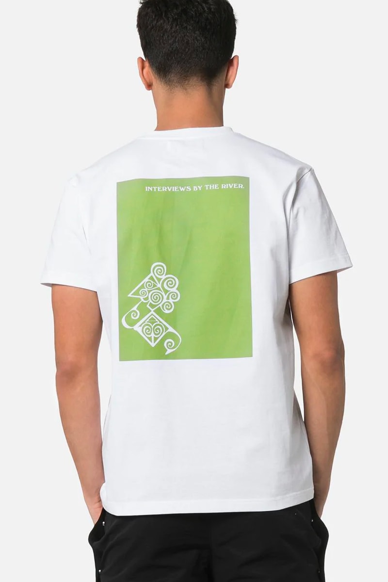 Kiko Kostadinov River Logo Print T-Shirts available now release info drop white black graphic "Interviews by the river" shirt 