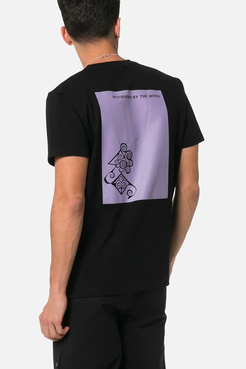 Kiko Kostadinov River Logo Print T-Shirts available now release info drop white black graphic "Interviews by the river" shirt 