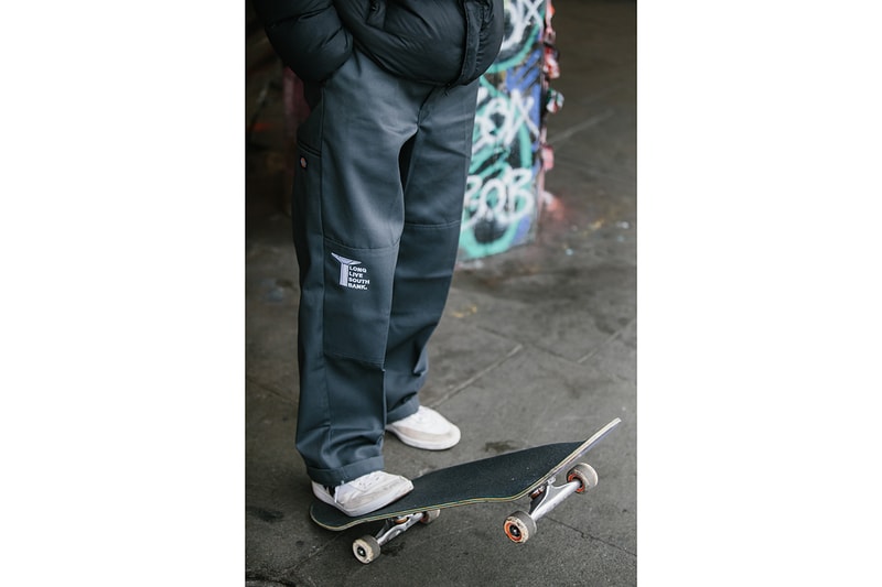 LLSB Long Live Southbank Dickies Double Knee Skate Pants Trousers Grey Branding Logo Slogan Charity Workwear Streetwear Construction Soho Radio Drop Release Information