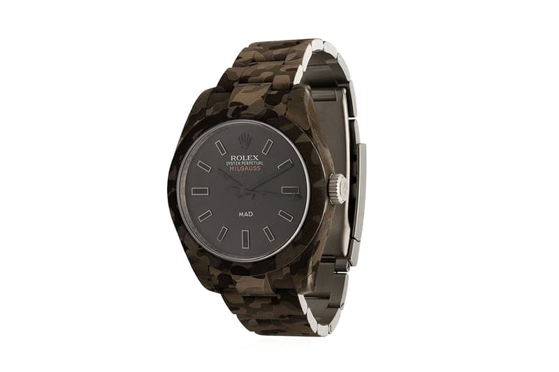 MAD Paris Rolex Milgauss Camouflage Watch FARFETCH 116400 "GREEN CAMO" stainless steel Paris 