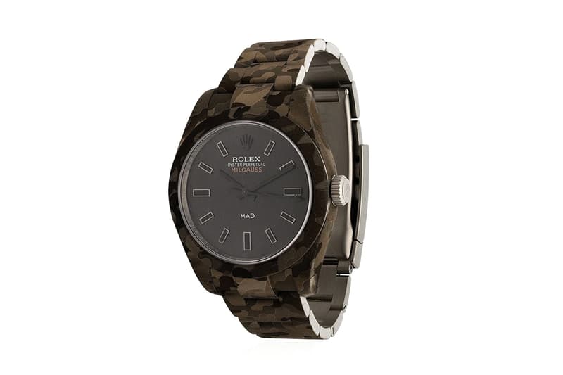 MAD Paris Rolex Milgauss Camouflage Watch FARFETCH 116400 "GREEN CAMO" stainless steel Paris