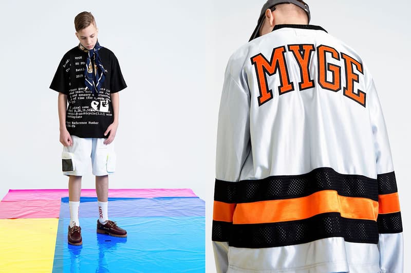 MYGE SS19 Spring Summer 2019 Lookbook Collection NU POWER New Oversized Branding Tailoring T Shirt Silk Scarves Accessories Trousers Streetwear