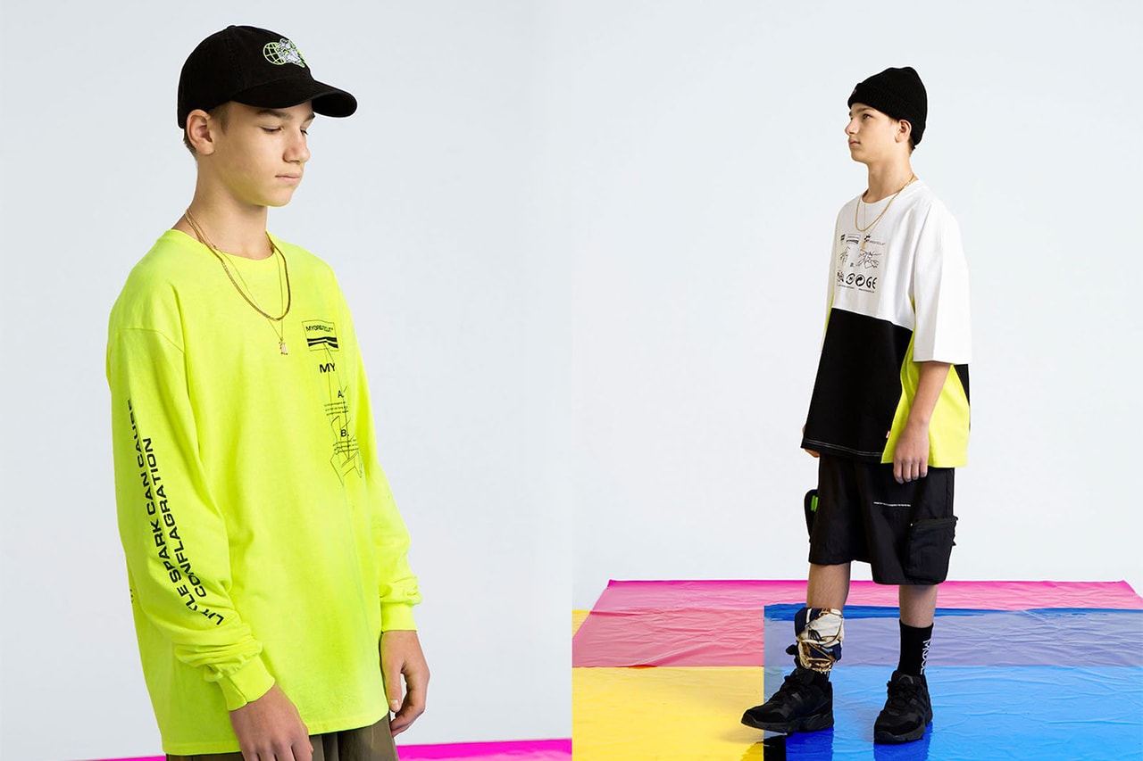MYGE SS19 Spring Summer 2019 Lookbook Collection NU POWER New Oversized Branding Tailoring T Shirt Silk Scarves Accessories Trousers Streetwear